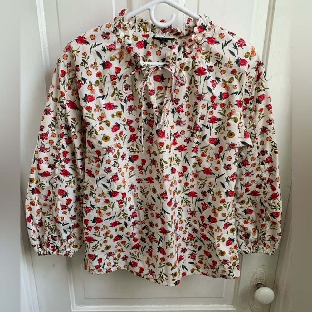 J Crew Cotton Floral Long Sleeve Blouse XS Cottage Bohemian